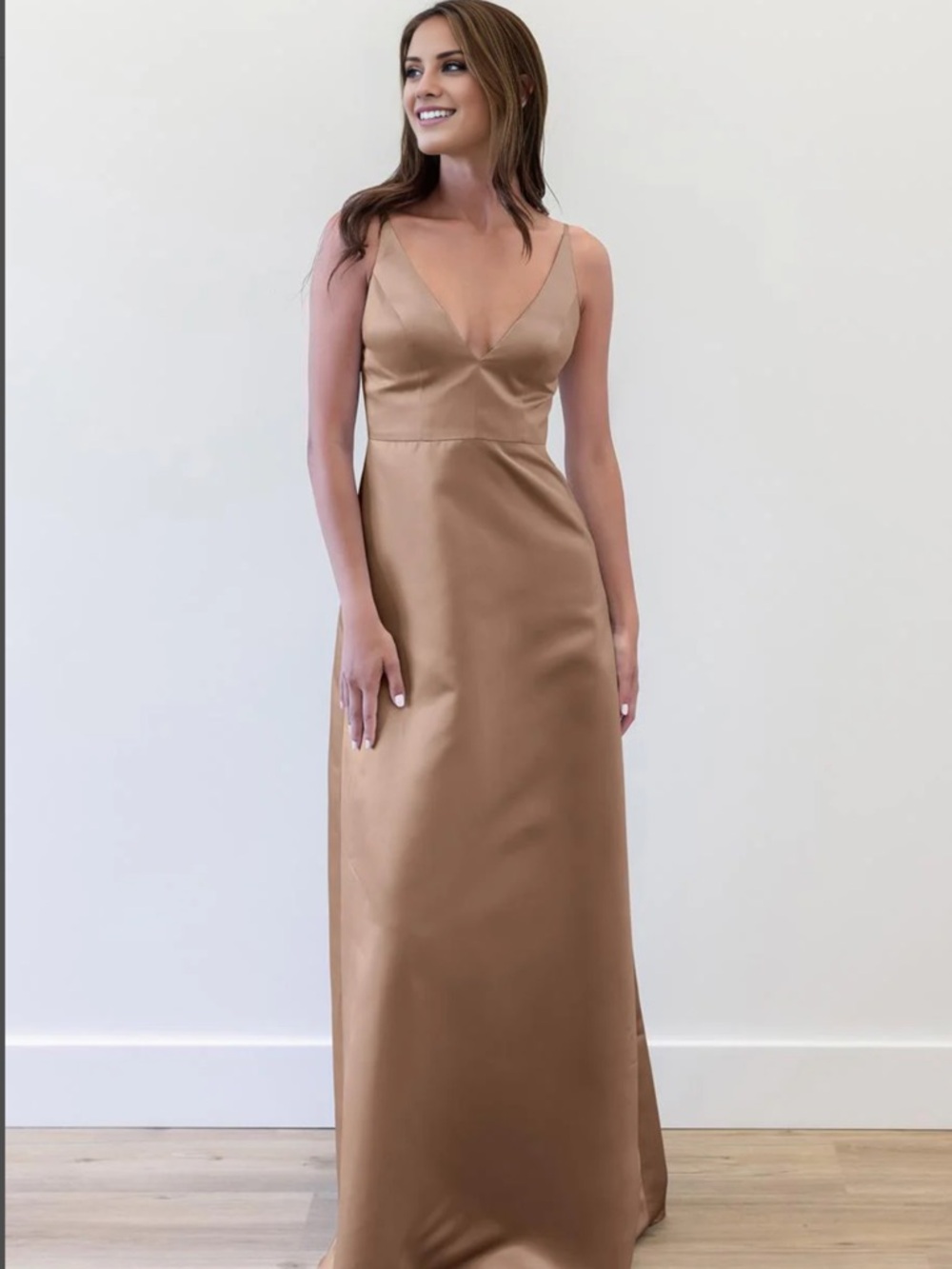 WATTERS Bronze Satin V-Neck Maxi Dress